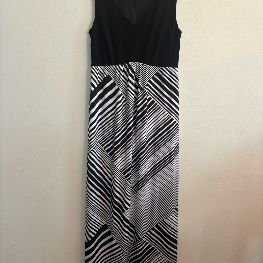 AB Studio Black and White Striped Maxi Dress